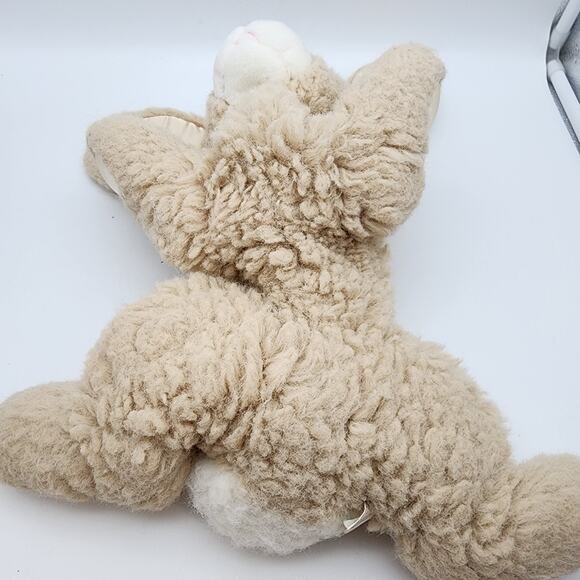 Vtg Aurora Floppy Bunny Rabbit Plush 12" Beige Wooly Fur Pink Nose Satin Ears - Picture 8 of 15